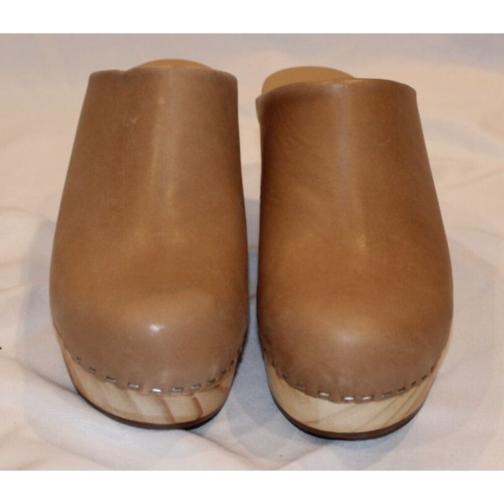Nisolo Leather Closed Toe Slip On Wooden All Day Mule Heeled Clogs ALMOND‎ - Picture 5 of 7